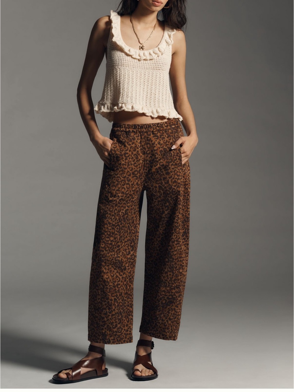 Pilcro Izzie Relaxed Sateen Pull-on Barrel Pants, Leopard-Print, Anthropology
